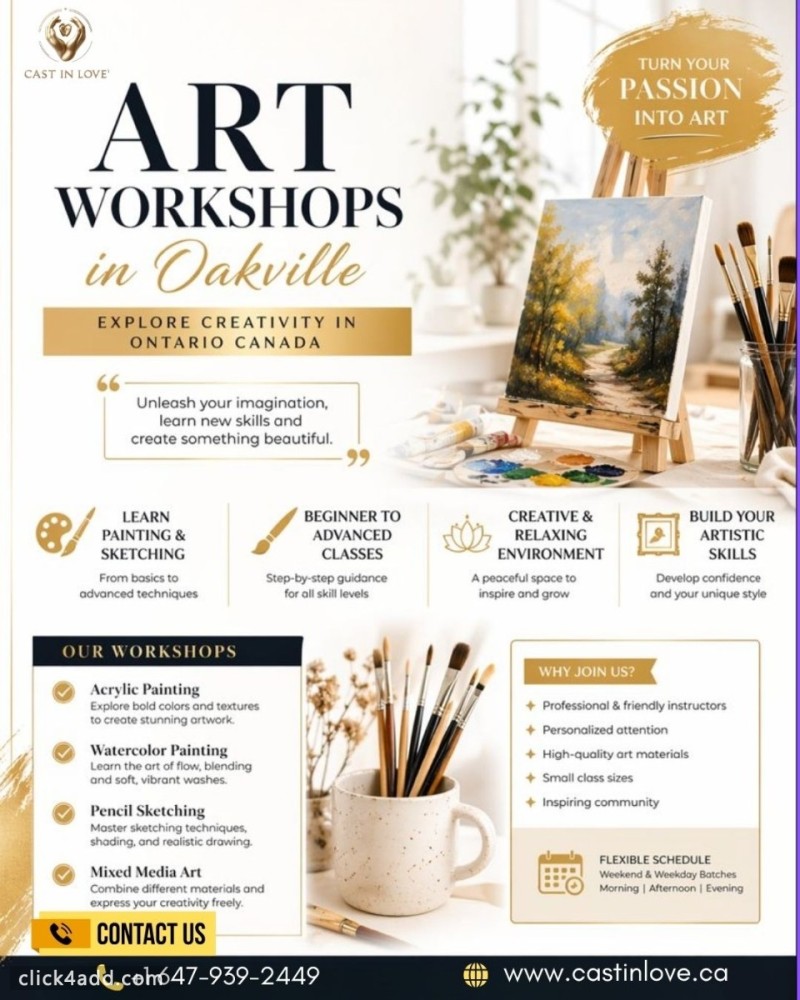 Art Workshops in Oakville & Ontario Canada for Creativity 2026
